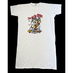 Anvil White Vintage Single Stitch Long T-Shirt Dress Christmas Graphic Tee